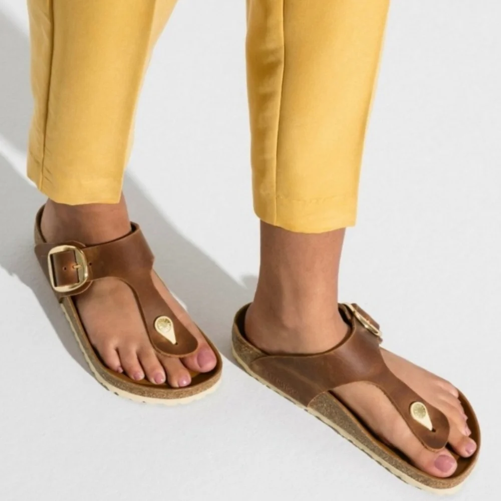 Birkenstock Gizeh Big Buckle Thong Sandal - Cognac Oiled Leather